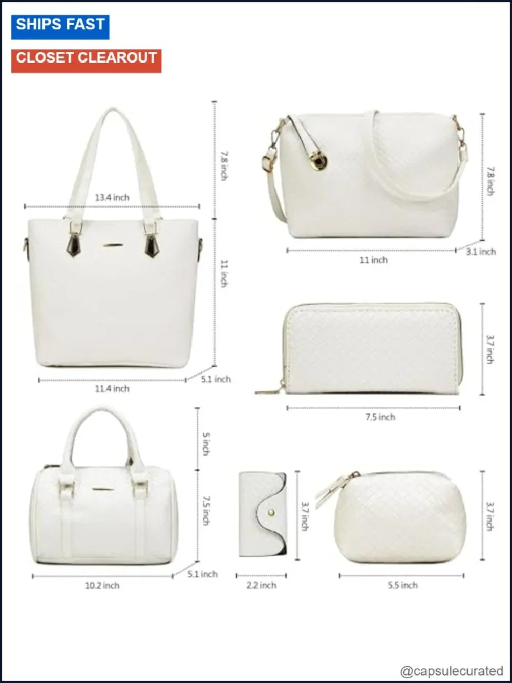 Women's 6-Piece Purse Set Faux Leather Tote Crossbody Satchel Clutch